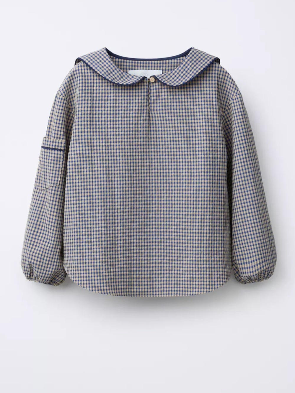 Zara Girls Checked Peter Pan Collar Blouse in Navy and Cream